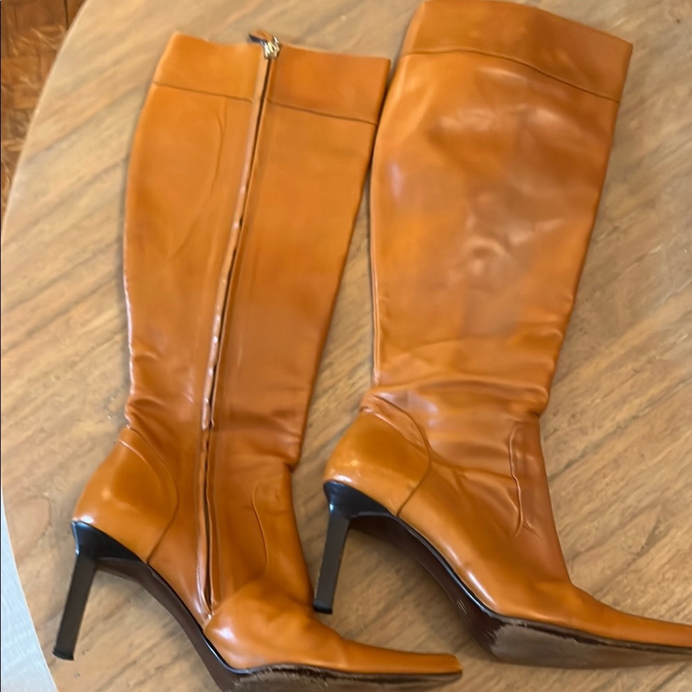 Ralph Lauren Tan Leather Knee-High Boots Sz 7.5